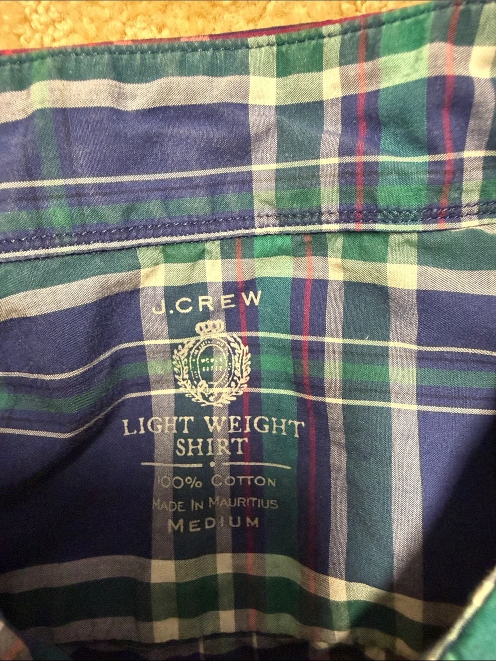J. Crew Navy Plaid Button-Down Shirt with Green & White Stripes